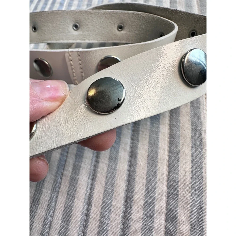 Omega White Studded Belt Silver‎ Ring Buckle Y2K 90s Mod Statement Accessory